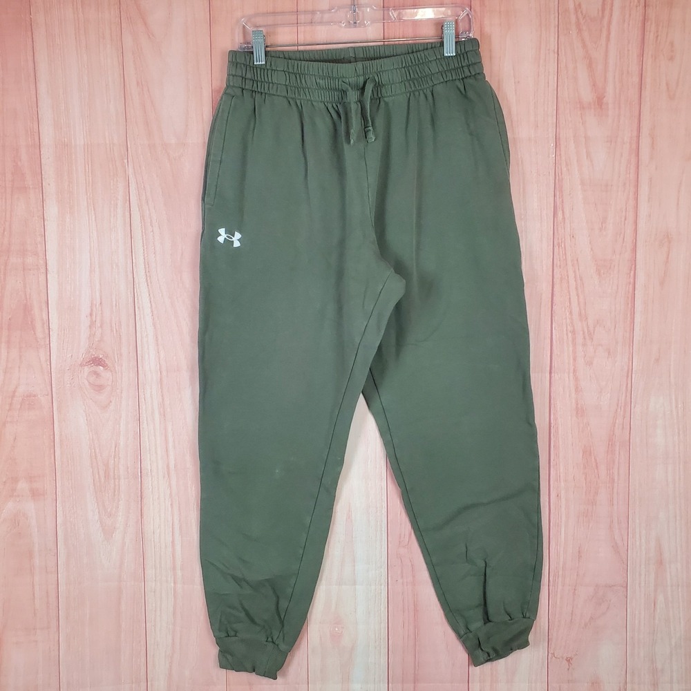 Under Armour Rival Fleece Mens Pants Large Green Cotton Drawstring Elastic Waist